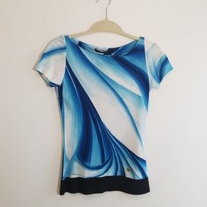 Roberto Cavalli Op Art Blue and White Blouse